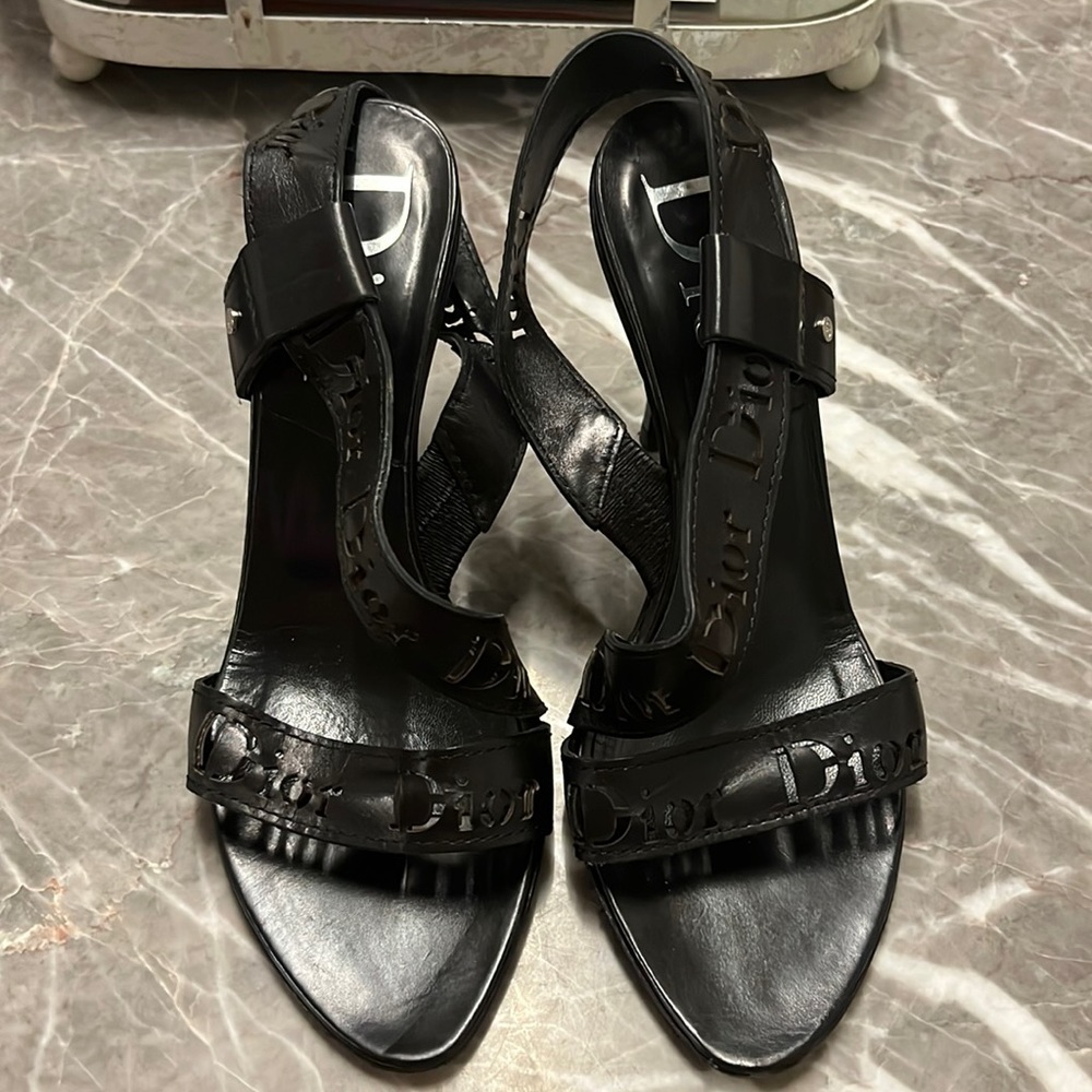 Dior Black Leather Stamp Sandals